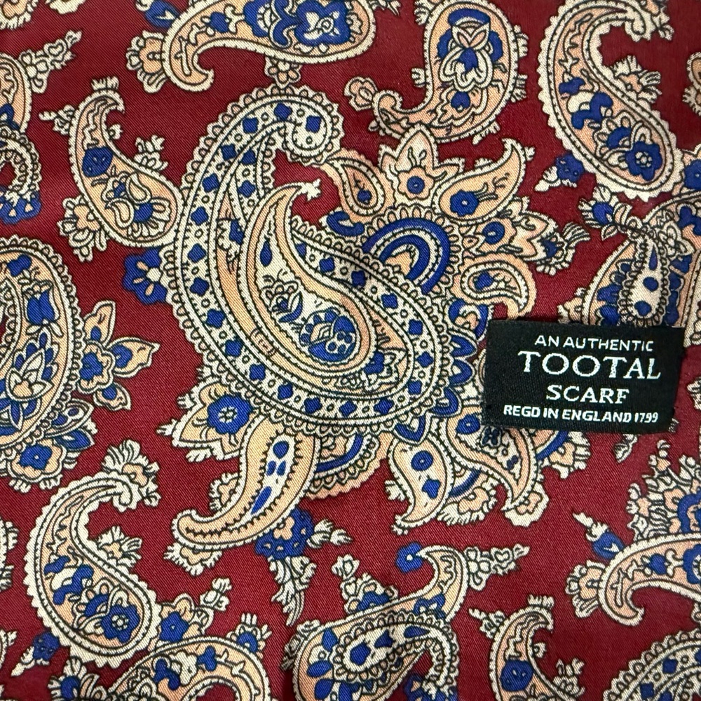 Vintage Tootal Silk Paisley Scarf – Burgundy & Blue, Pure Silk